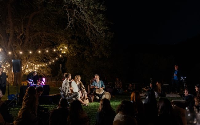 Evening drun circle outside of the Alamitos vineyards tasting room